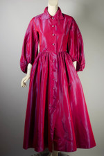 1950s pinup lingerie dressing gown fancy robe size XS-S fuchsia pink taffeta 25-26 inch waist