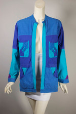 reversible travel jacket safari style patch pockets 80s ladies S-M cotton bright pink blue