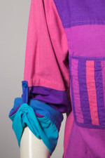 reversible travel jacket safari style patch pockets 80s ladies S-M cotton bright pink blue