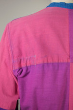 reversible travel jacket safari style patch pockets 80s ladies S-M cotton bright pink blue