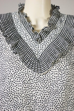 Black white polka dots stripes 80s dress secretary ruffles XS-S Diane Freis style