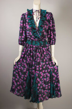 black violets floral print 80s boho dress Assorti size S M Diane Susan Freis dress