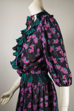 black violets floral print 80s boho dress Assorti size S M Diane Susan Freis dress