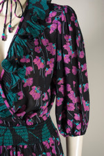 black violets floral print 80s boho dress Assorti size S M Diane Susan Freis dress