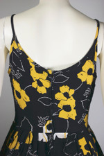 vintage 1950s pin-up sundress black gold white floral cotton pique XS 24 25 inch waist