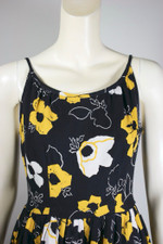 vintage 1950s pin-up sundress black gold white floral cotton pique XS 24 25 inch waist