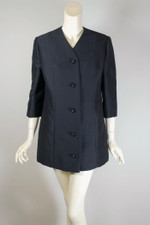 Mod 1960s jacket hip-length silk wool blend black alaskine XS-S lightweight evening coat rhinestone buttons