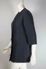 Mod 1960s jacket hip-length silk wool blend black alaskine XS-S lightweight evening coat rhinestone buttons