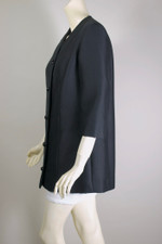 Mod 1960s jacket hip-length silk wool blend black alaskine XS-S lightweight evening coat rhinestone buttons