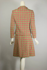 Davidow houndstooth tweed wool skirt suit 1960s red green size S 26 27 inch waist A-line skirt