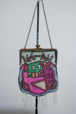 bright pink green glass beaded handbag 1920s evening bag purse Art Deco Futurist design