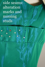 blue-green taffeta 1950s cocktail party dress with bolero jacket M 29 inch waist rhinestones metal studs trim