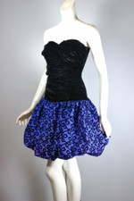 Blue purple taffeta black velvet late 80s early 90s party dress minidress with bubble skirt size S