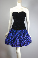 Blue purple taffeta black velvet late 80s early 90s party dress minidress with bubble skirt size S