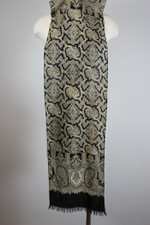 cream black paisley print hand-blocked lightweight cashmere scarf 1950s mens unisex