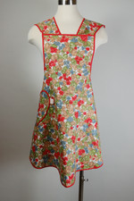 Unworn XS to L adjustable fit 1940s 1950s vintage full apron floral print cotton red blue green heart pocket