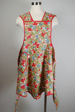 Unworn XS to L adjustable fit 1940s 1950s vintage full apron floral print cotton red blue green heart pocket