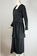 Antique late 1910s WWI-era black wool suit-style day dress with peplum XS to S 28 inch waist
