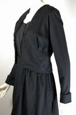 Antique late 1910s WWI-era black wool suit-style day dress with peplum XS to S 28 inch waist