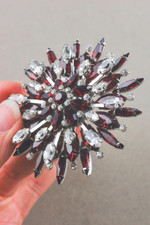 Graziano signed 1950s red rhinestones pin large vintage brooch atomic starburst flower