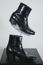 bicycle toes black leather vintage mens ankle boots by Florsheim size 10.5 11 side zip disco style