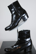 bicycle toes black leather vintage mens ankle boots by Florsheim size 10.5 11 side zip disco style