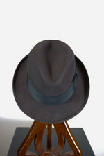 charcoal gray dark brown vintage fedora mens hat narrow brim center crease Dobbs size 7 1/8