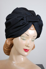 drag unisex black fabric turban hat 1970s loungewear head wrap hair covering