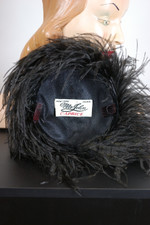 black ostrich feather fascinator vintage hat whimsy cocktail hat 1960s Mr. John