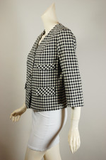 black cream off-white gingham check wool blend womens suit jacket mod 1960s XS S 36 38 chest