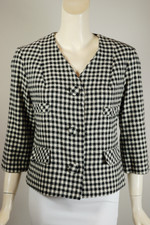 black cream off-white gingham check wool blend womens suit jacket mod 1960s XS S 36 38 chest