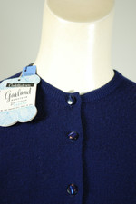 vintage navy blue wool cardigan sweater ladies M L 1950s 1960s unworn deadstock Garland