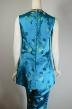 sleeveless tunic or minidress 1960s pantsuit set cropped pant XS S 26 inch waist aqua blue satin