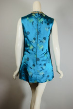 sleeveless tunic or minidress 1960s pantsuit set cropped pant XS S 26 inch waist aqua blue satin