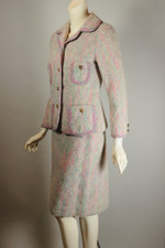 Easter Parade 1960s skirt suit pink blue green tweed wool Originala XS 34 inch bust 26 waist