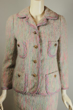 Easter Parade 1960s skirt suit pink blue green tweed wool Originala XS 34 inch bust 26 waist