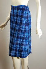 vintage skirt suit 1950s blue plaid ladies S M 37 bust hips 28 29 inch waist lightweight tweed