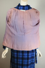 vintage skirt suit 1950s blue plaid ladies S M 37 bust hips 28 29 inch waist lightweight tweed