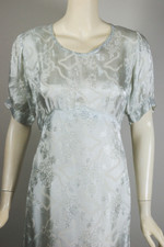 1930s 1940s nightgown silver gray rayon satin jacquard floral design S-M 36 38 inch bust 37 38 hips