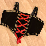 antique vintage stage costume bodice corset style black velvet red ribbons 1910s 1920s size L