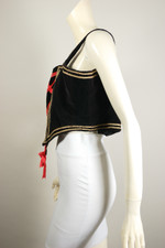 antique vintage stage costume bodice corset style black velvet red ribbons 1910s 1920s size L