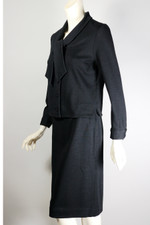 casual sporty travel-friendly skirt suit late 1950s 60s black wool knit S-M 28 inch waist deadstock vintage
