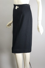 casual sporty travel-friendly skirt suit late 1950s 60s black wool knit S-M 28 inch waist deadstock vintage