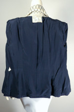 Navy blue off-white Lilli Ann 1950s suit jacket big collar embroidery size medium 38 bust 31 waist