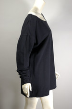 Norma Kamali 1980s sweatshirt tunic mini dress off-the-shoulder black cotton fleece size S