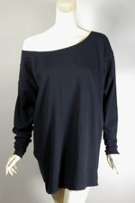Norma Kamali 1980s sweatshirt tunic mini dress off-the-shoulder black cotton fleece size S
