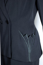 black wool gabardine ladies skirt suit early 1950s hourglass fit New Look size XS S 25 26 inch waist