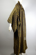 vintage loungewear Japanese kimono 1950s brocade black gold characters for good fortune unisex S-L fits most