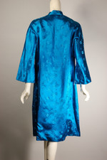 vintage loungewear turquoise aqua blue silk blend robe Asian-style dressing gown 1960s S M 38 inch bust