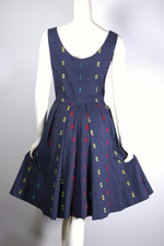 50s 60s sundress and cropped jacket set navy blue eyelash fabric XS S tall size XS-S 27 inch waist